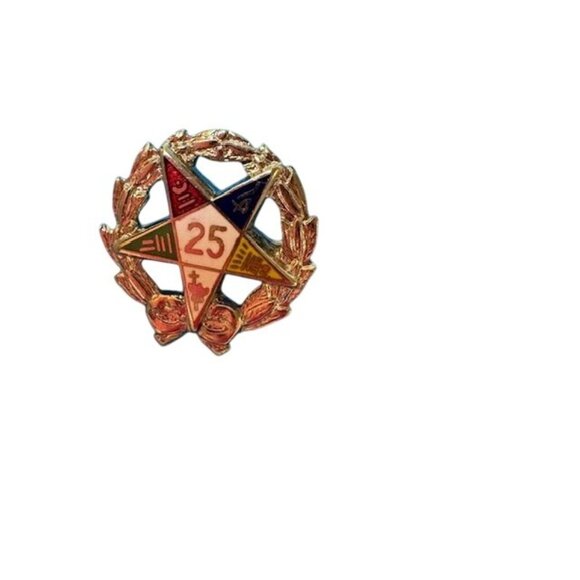 Order Of The Eastern Star 25 Year Membership Pin Gold-Tone Enamel Lapel Badge Co - Picture 1 of 3